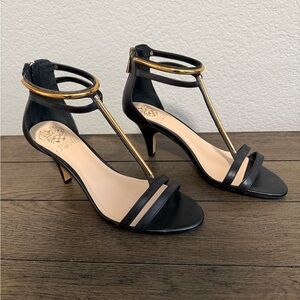 Vince Camuto Black and Gold Strappy Heels